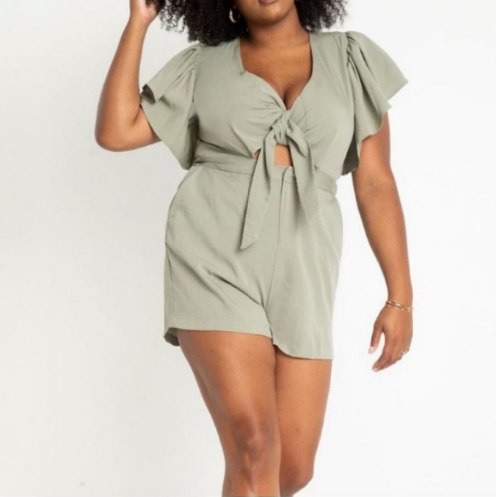 NWT Eloquii Tie Bodice Romper with flutter sleevesNWT Eloquii Tie Bodice Romper